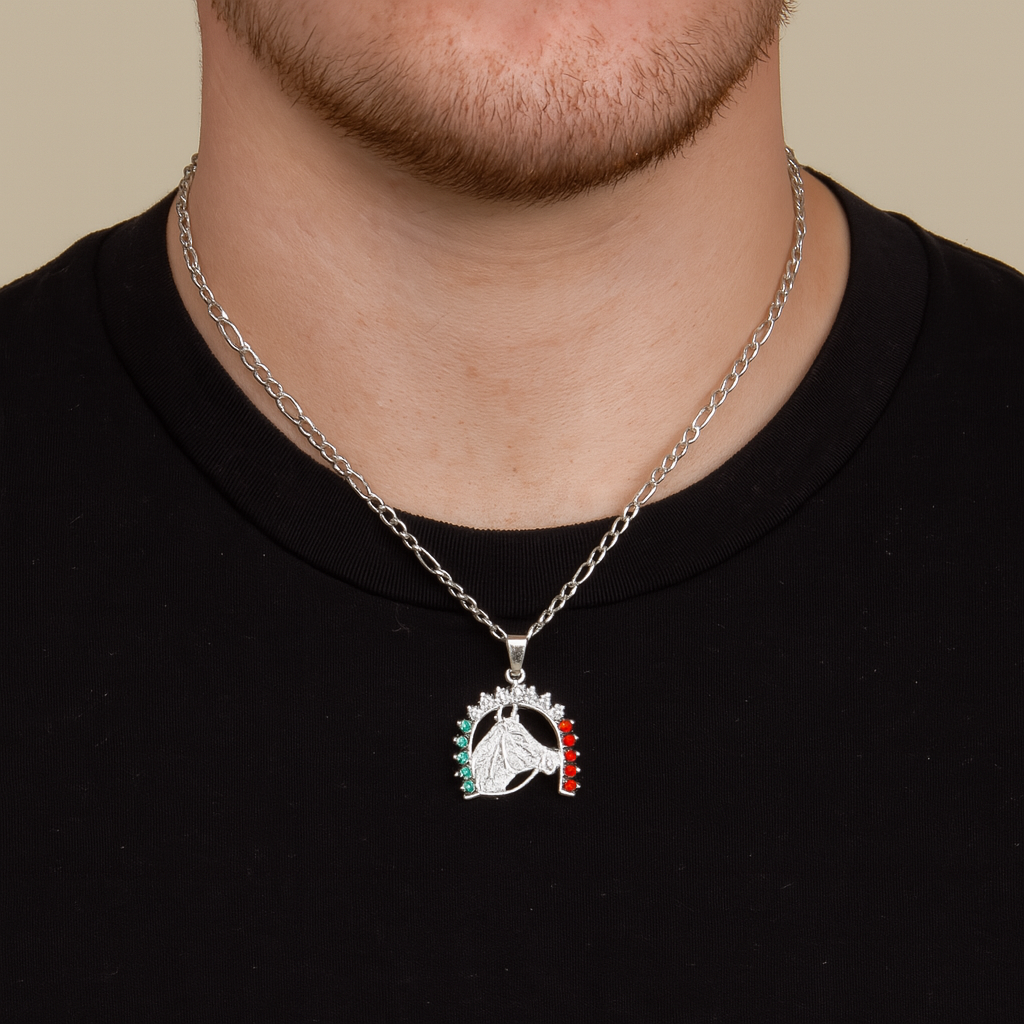 Dije Caballo Herradura Bandera + Cadena en Plata .925