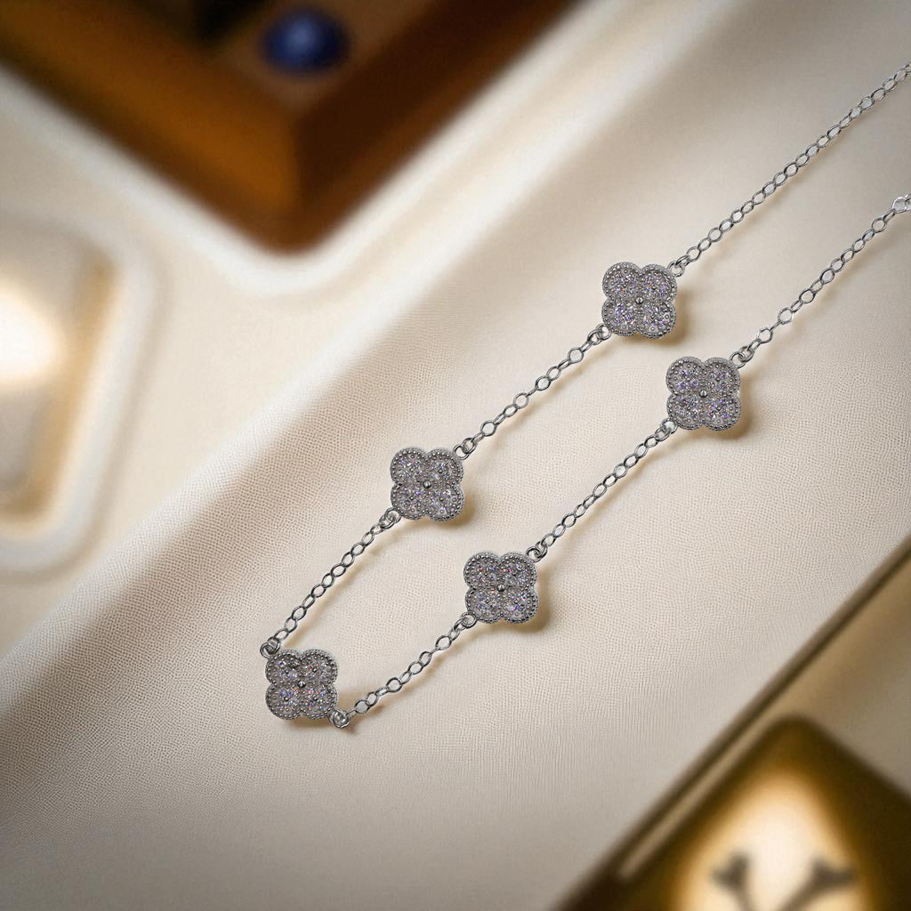 Cadena De Plata.925 Con Treboles Y Circonias