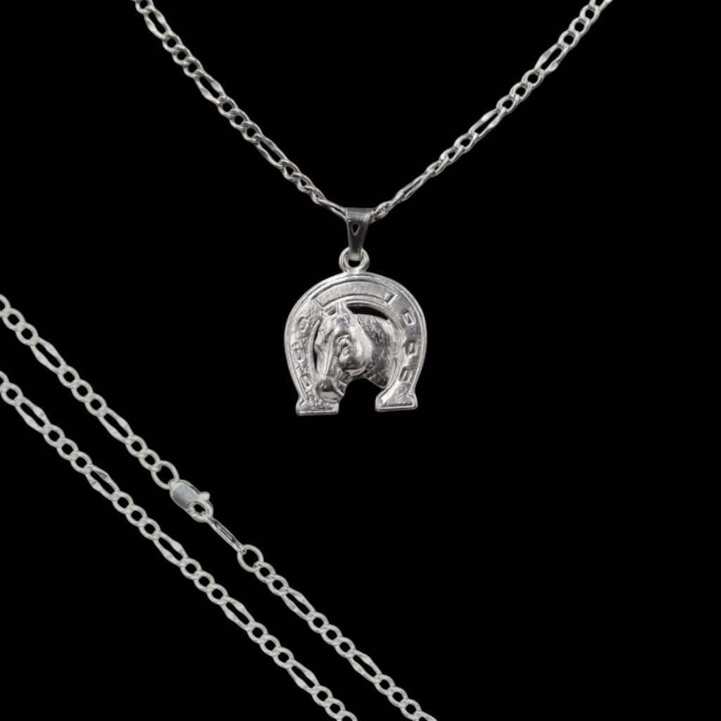 Dije Caballo Con Herradura + Cadena en Plata .925