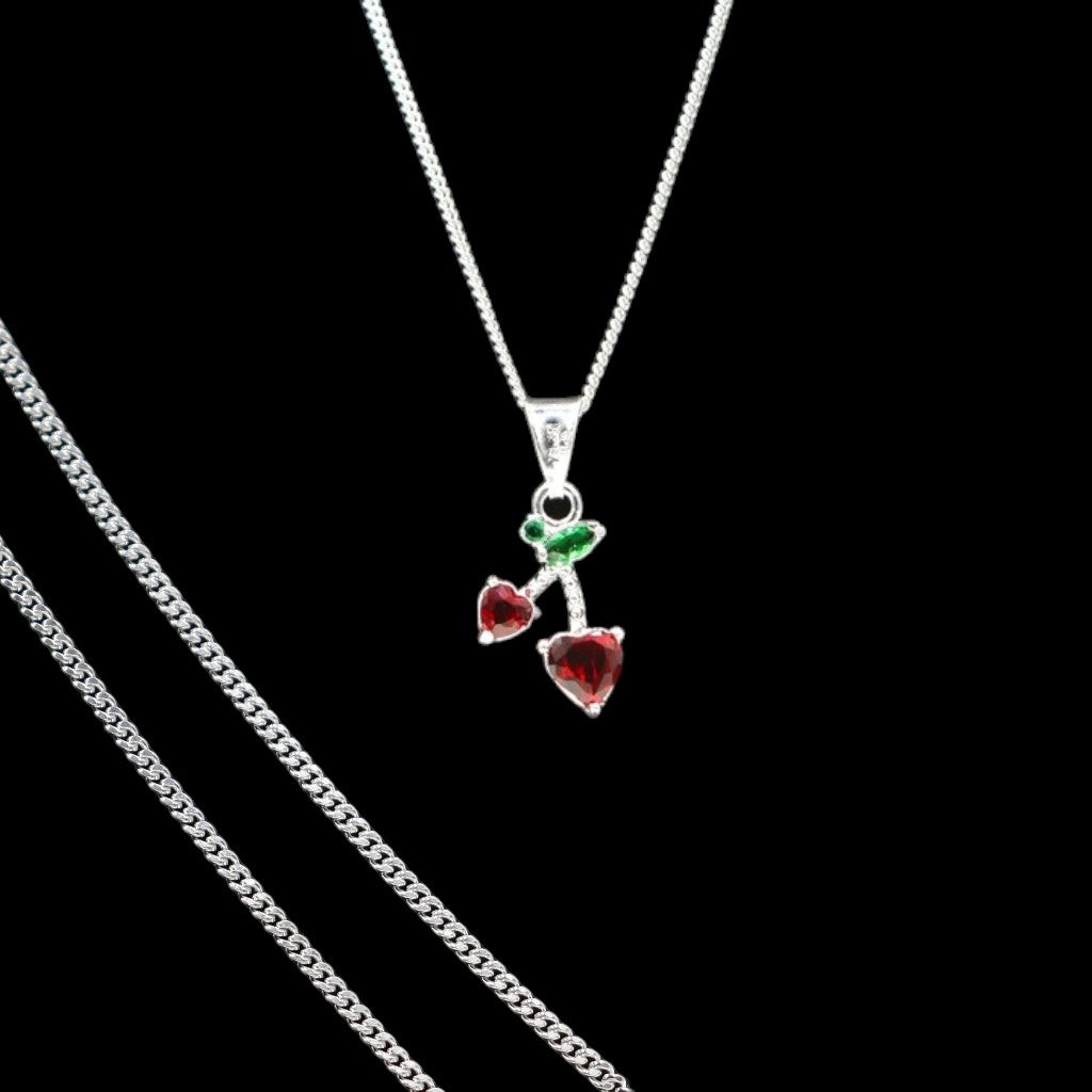 Dije De Cerezas + Cadena En Plata .925