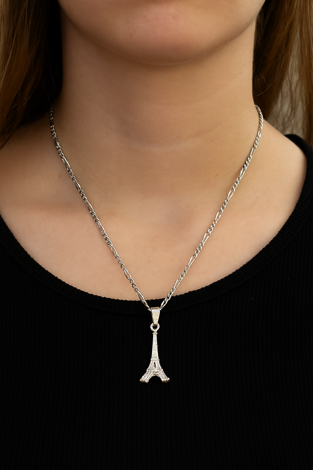 Dije Torre Eiffel Chica + Cadena en Plata .925