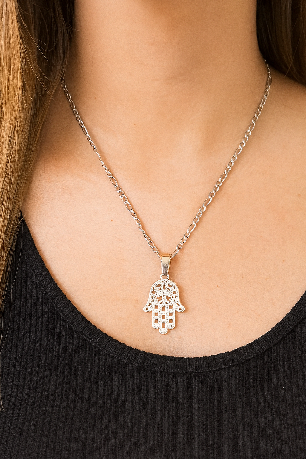 Dije Mano De Fatima + Cadena en Plata .925