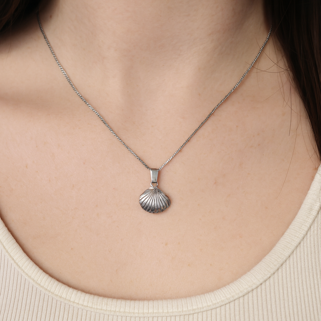 Dije De Concha + Cadena En Plata .925