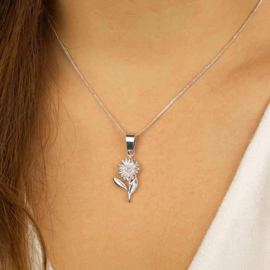 Dije De Flor + Cadena En Plata .925