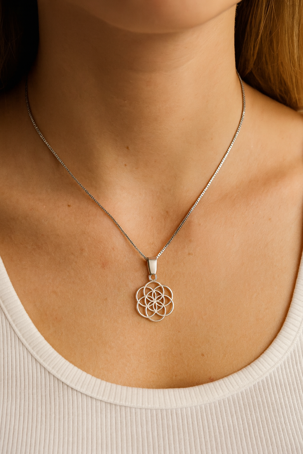 Dije Flor De La Vida + Cadena En Plata .925