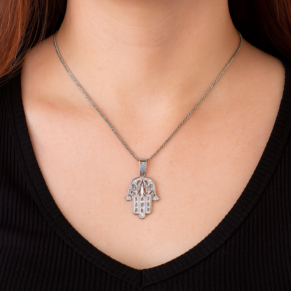 Dije Mano De Fatima + Cadena En Plata .925