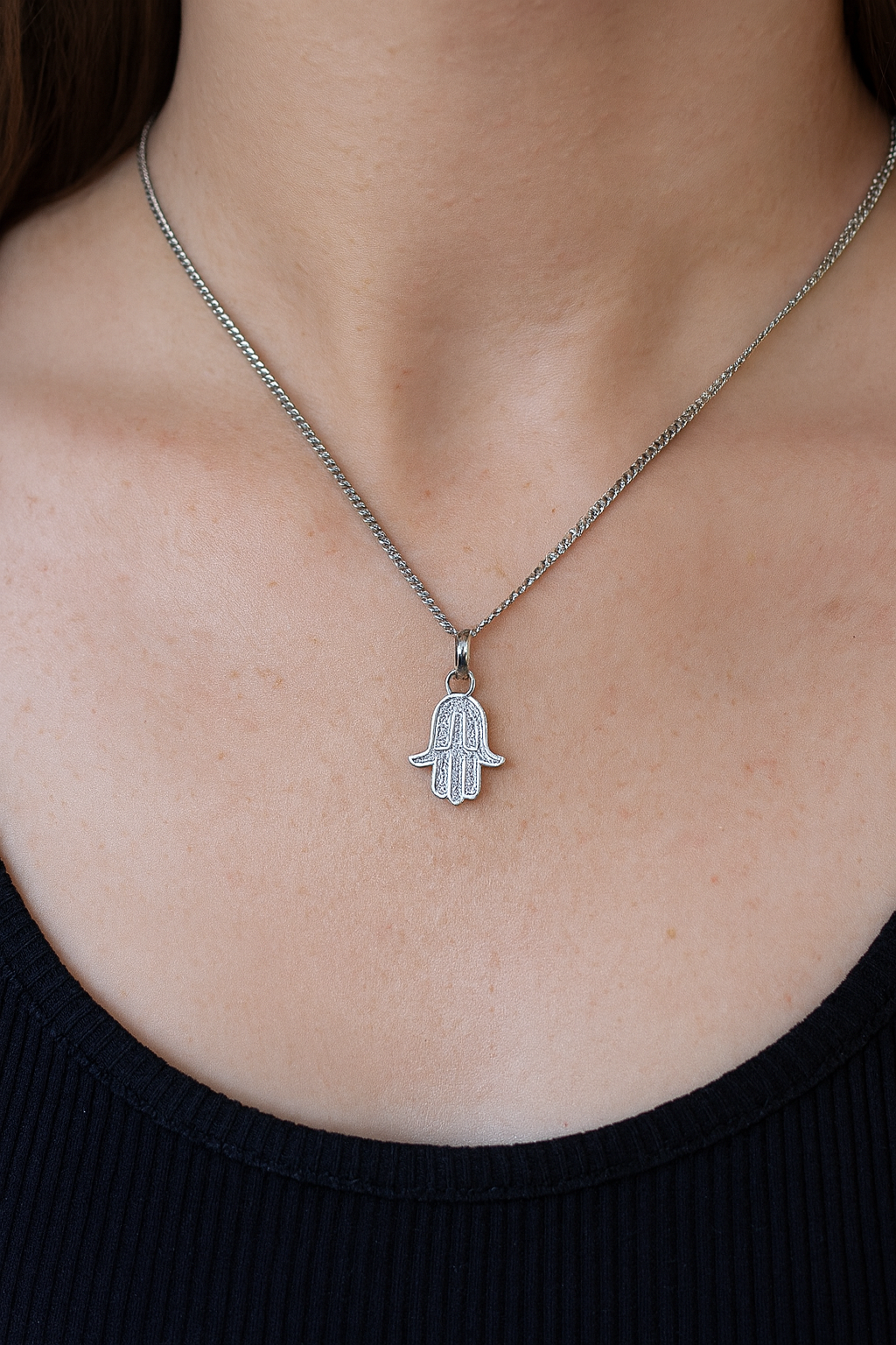 Dije Mano De Fatima Chica + Cadena Plata .925