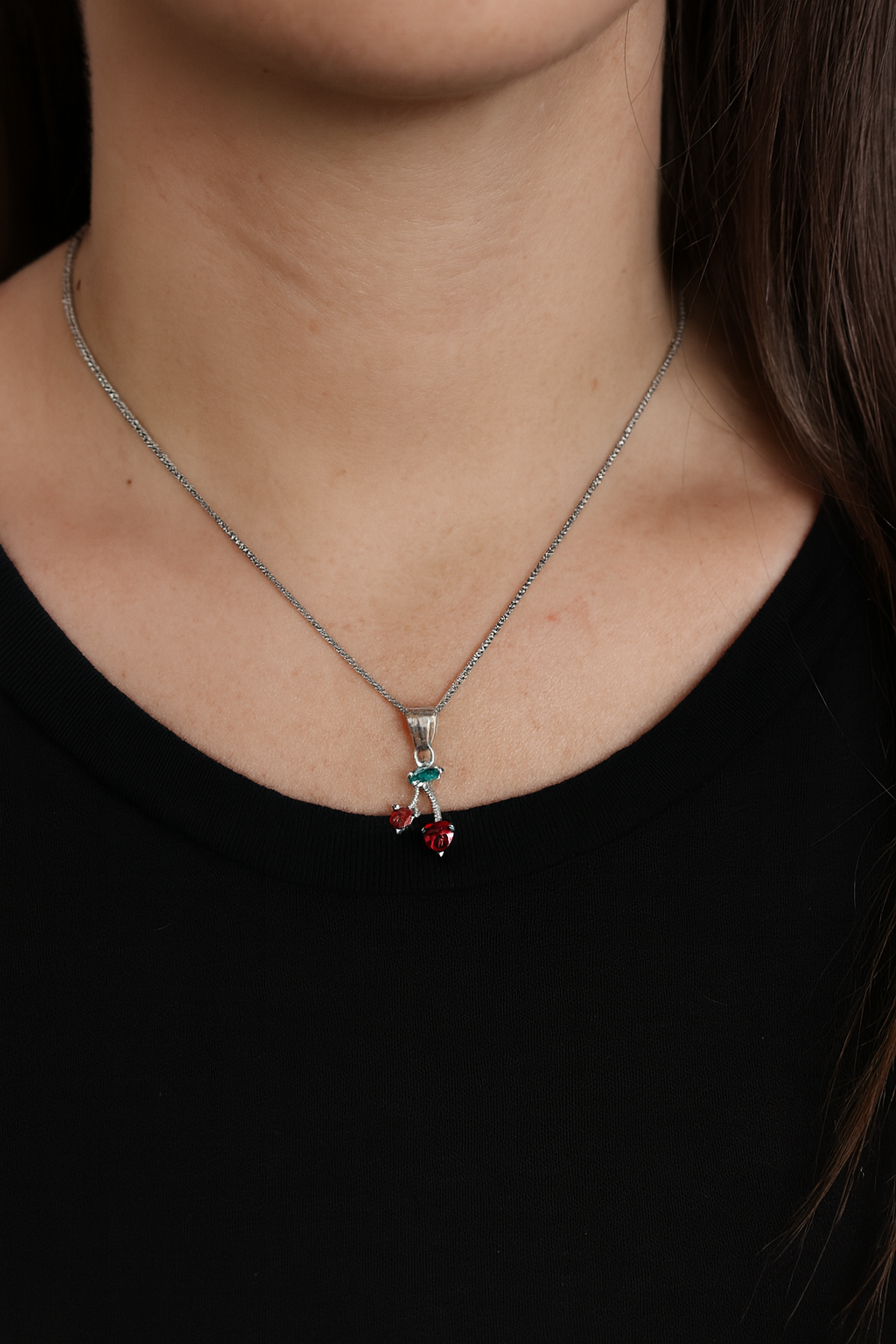 Dije De Cerezas + Cadena En Plata .925