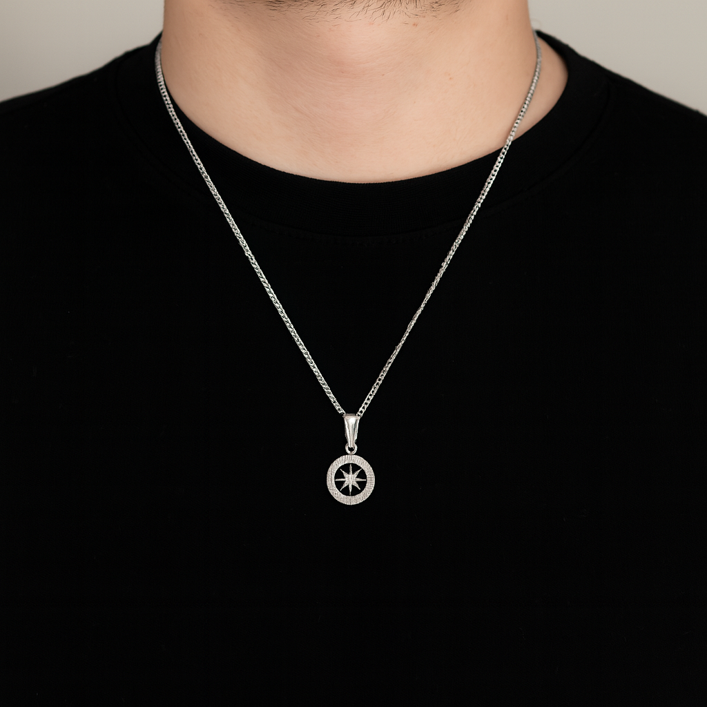 Dije Rosa Nautica + Cadena En Plata .925