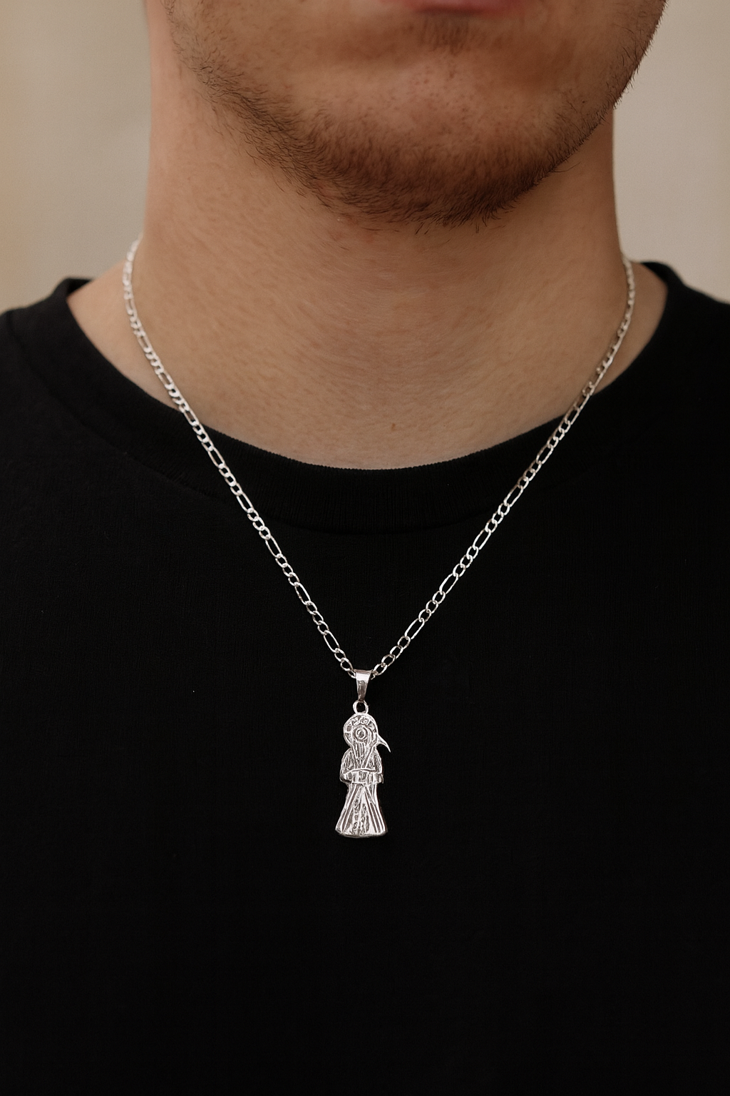 Dije Santa Muerte + Cadena En Plata .925