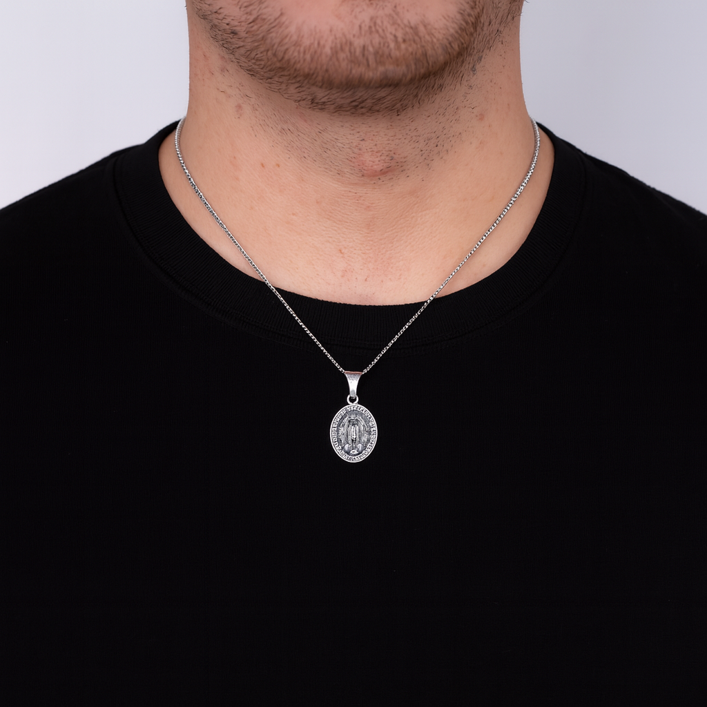 Dije De Virgen + Cadena En Plata .925