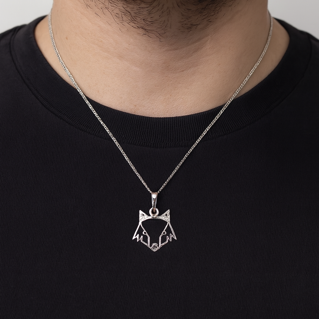 Dije De Zorro + Cadena En Plata .925