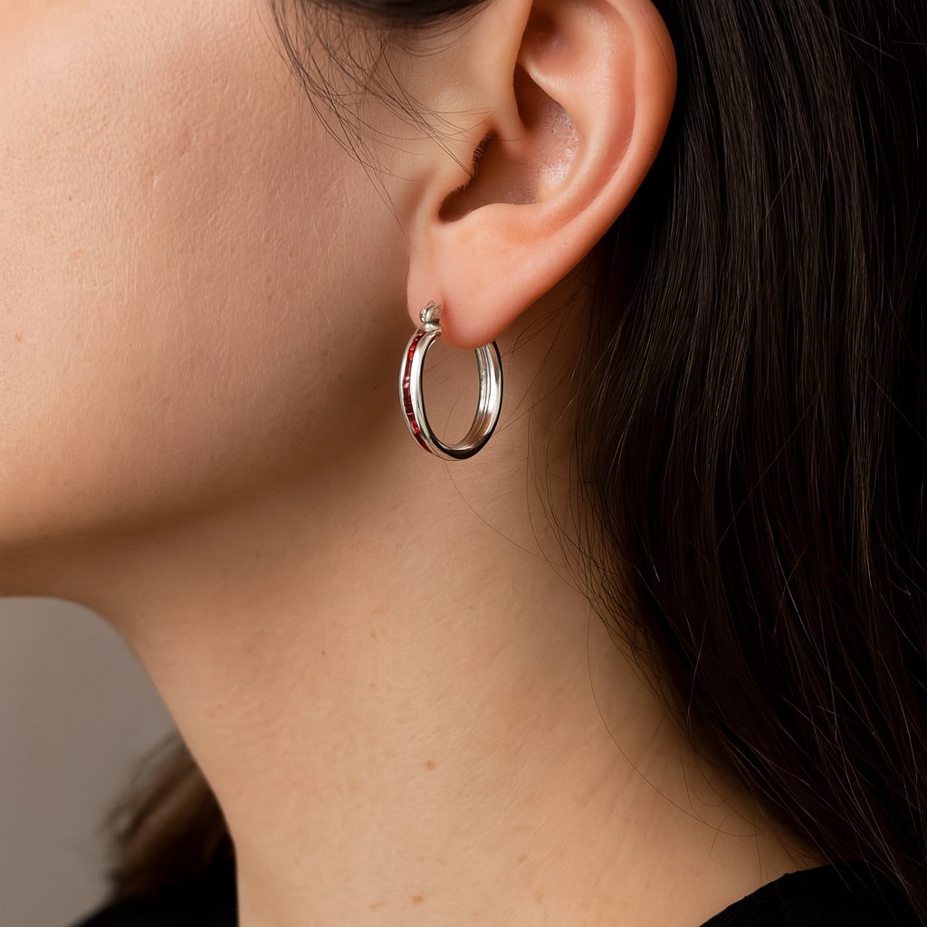 Arracadas Lineas Rojas y Blancas de Plata .925