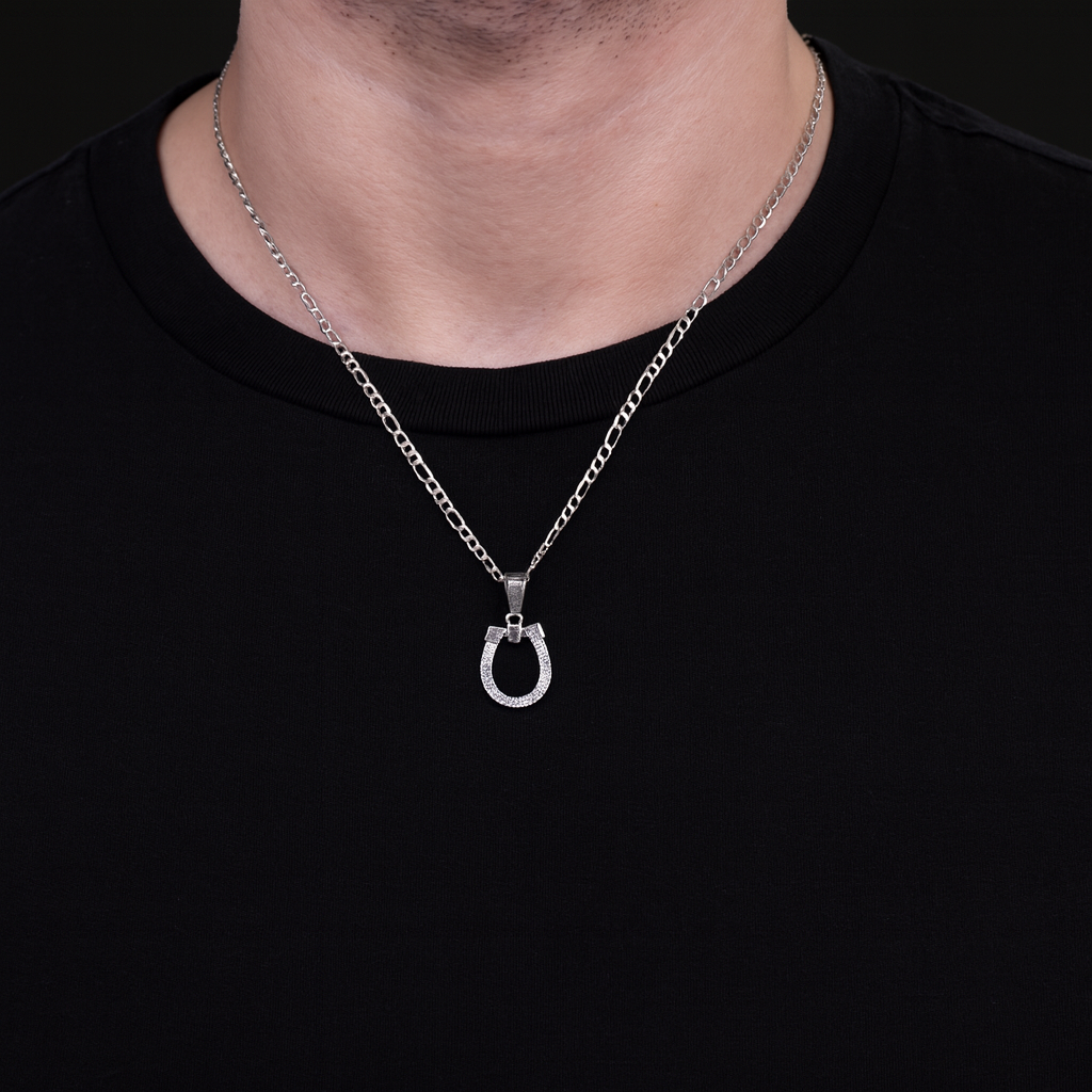 Dije Herradura Blanca + Cadena en Plata .925