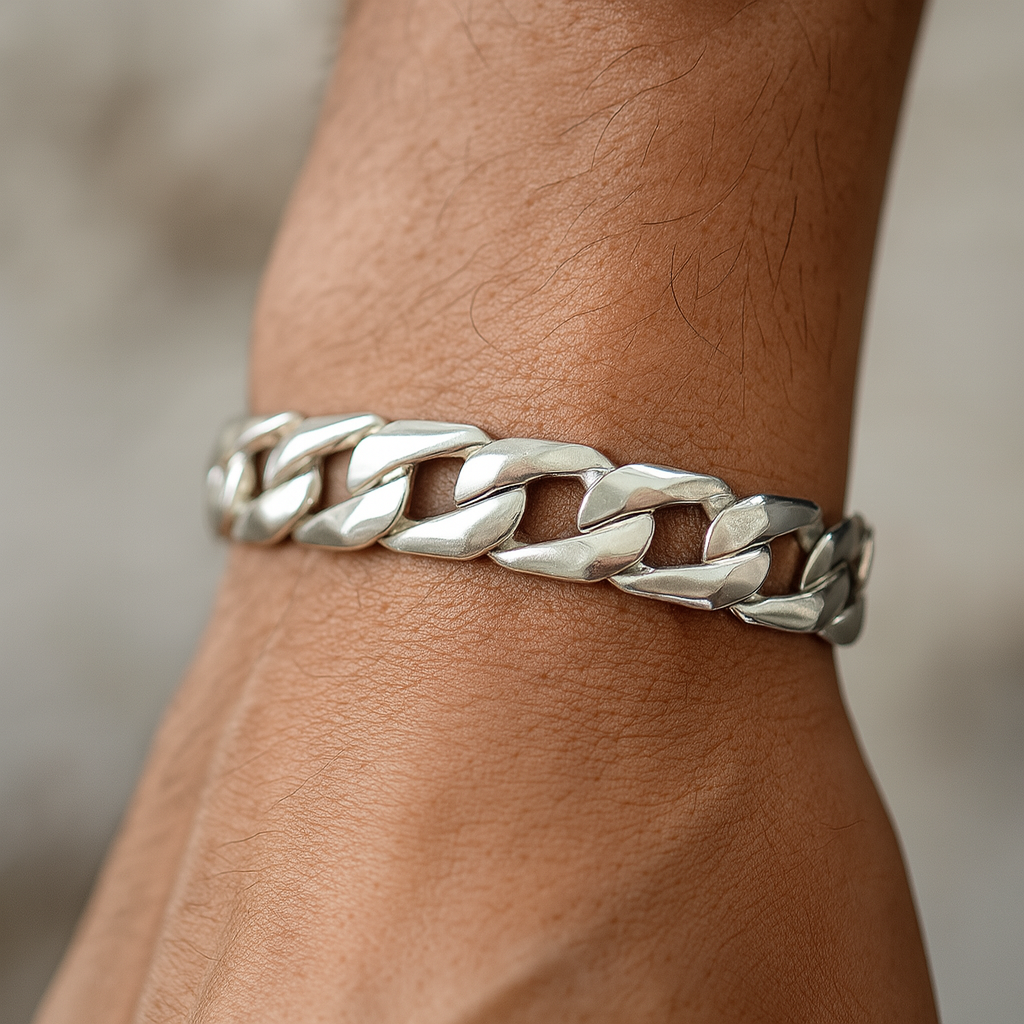 Pulso De Plata .925 Estilo Cubana Plana 20.5 cm