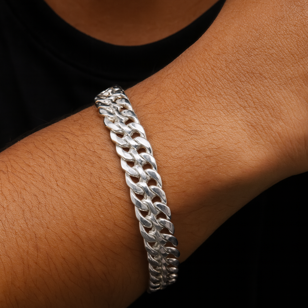 Pulso De Plata .925 Estilo Cubana Doble 20.5 cm