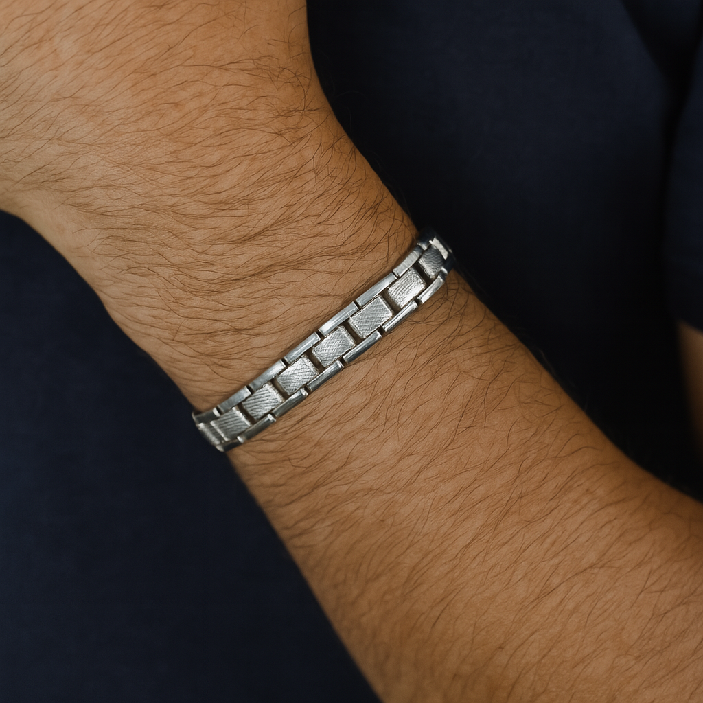 Pulso De Plata .925 Estilo Eslabon Cuadrado 19.5 cm