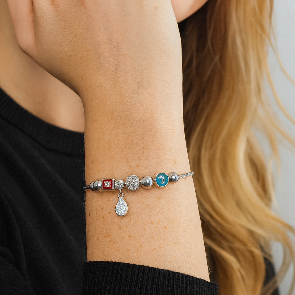 Pulso Con Dije De Trebol y Delfin De Plata .925 19 cm