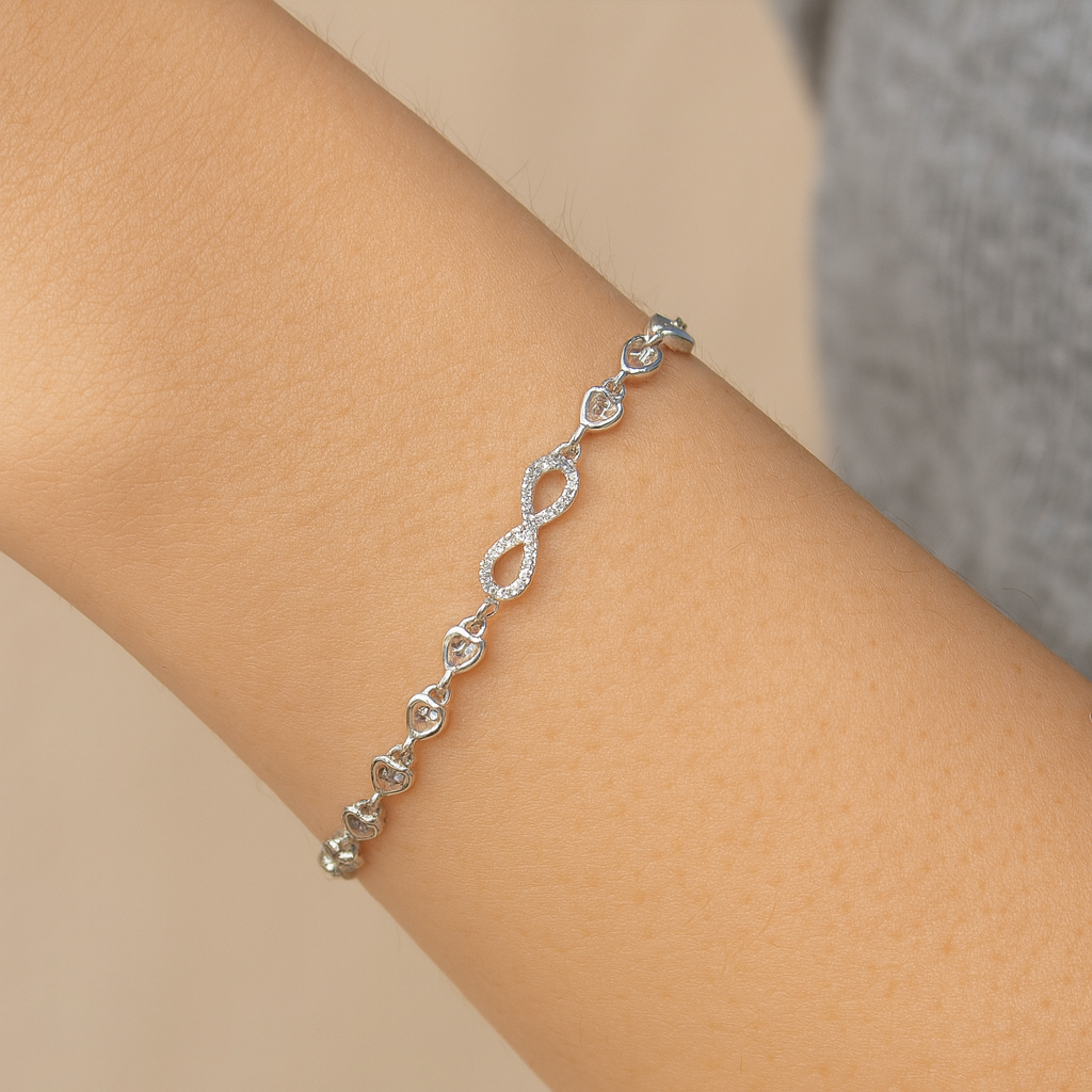 Pulso De Infinito Con Corazones De Plata .925 21 cm
