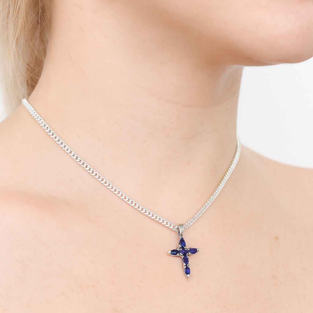 Dije Cruz Con Circonia + Cadena en Plata .925