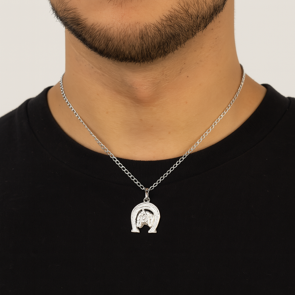 Dije Caballo Con Herradura + Cadena en Plata .925
