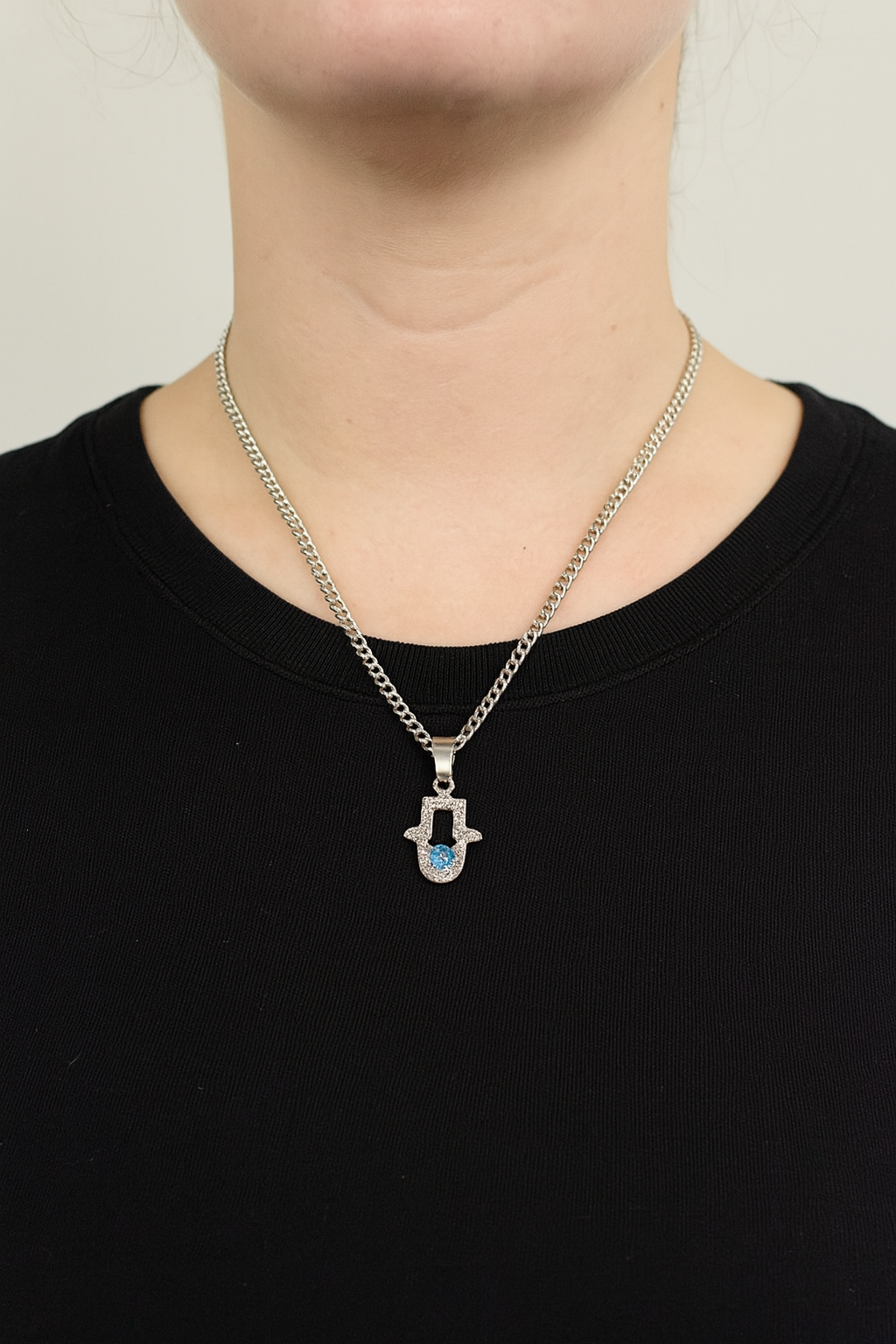 Dije Mano De Fatima Con Circonia + Cadena en Plata .925