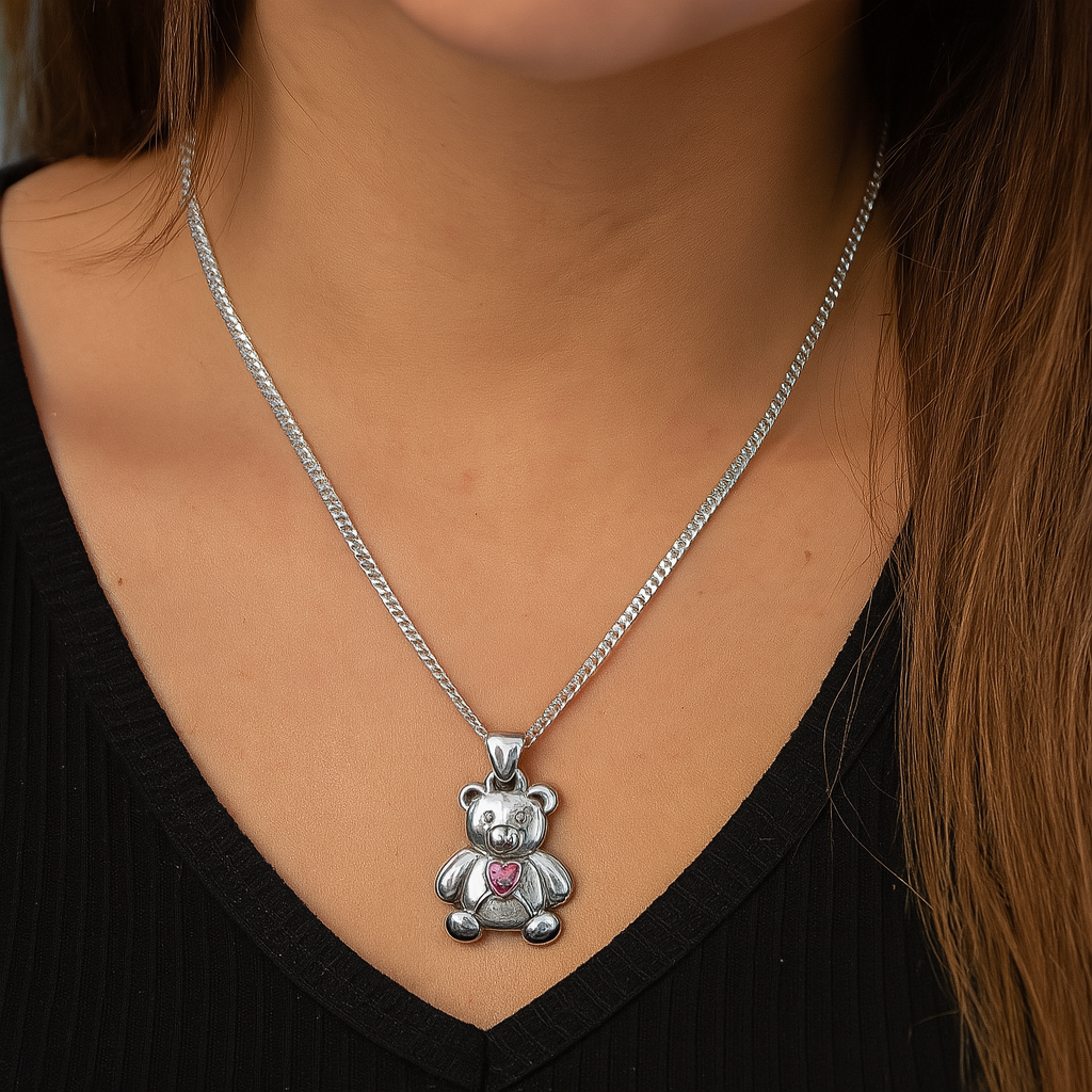Dije De Oso + Cadena en Plata .925