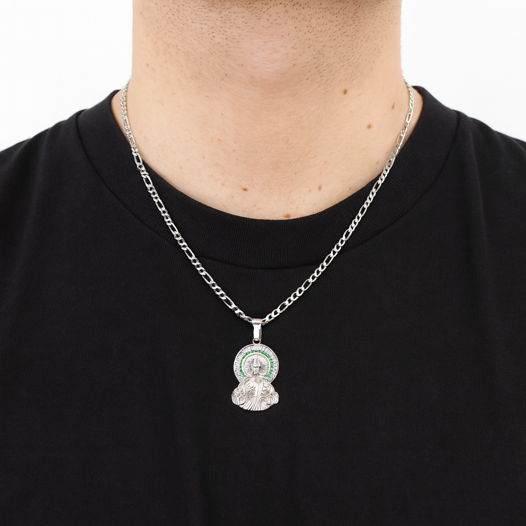 Dije San Judas Circulo + Cadena En Plata .925