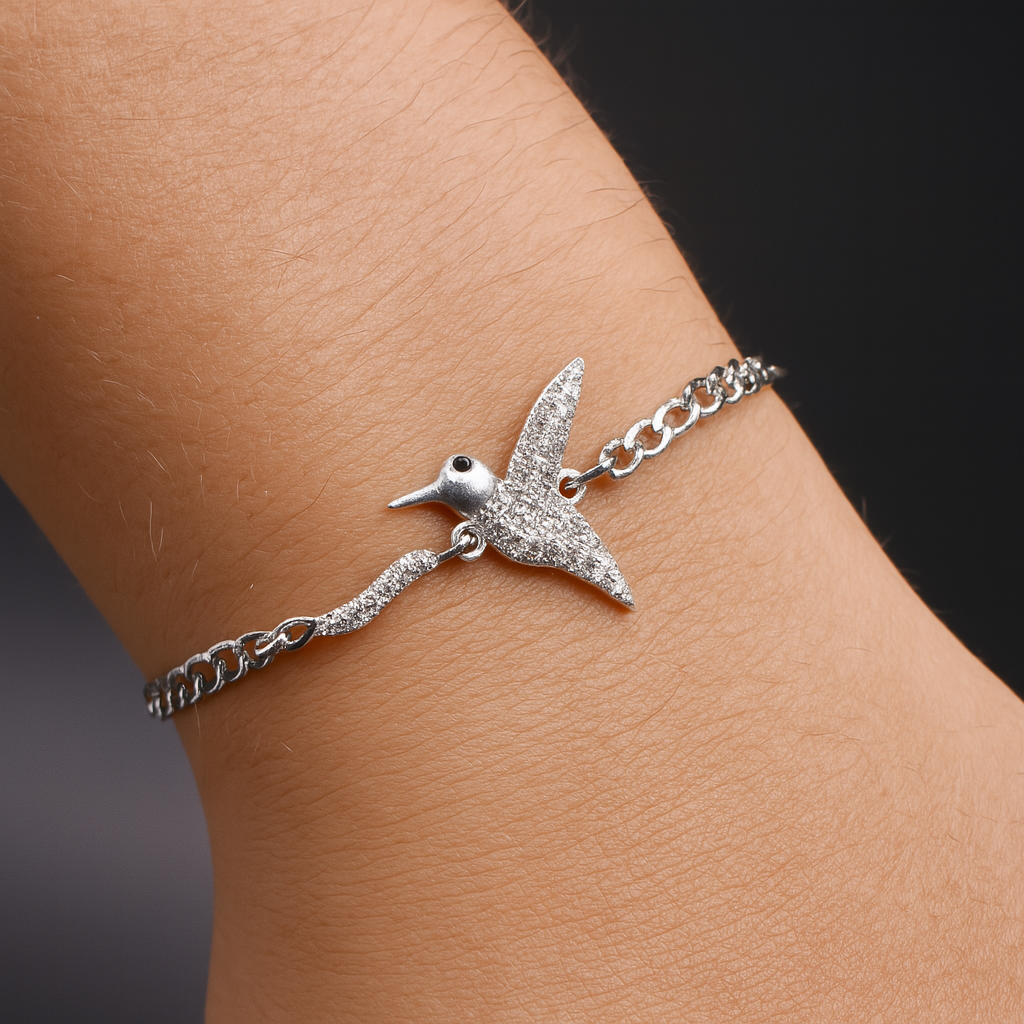 Pulso De Plata .925 De Colibri Con Circonias