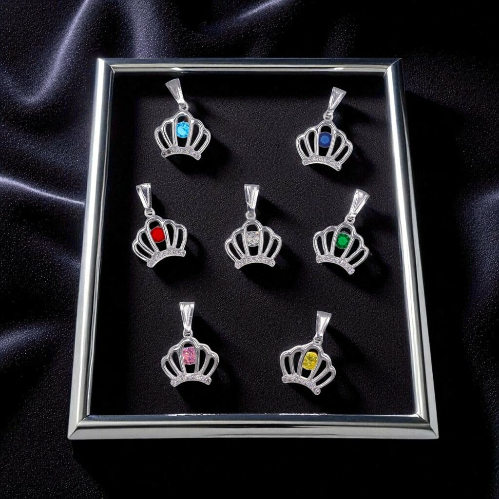 Dije De Corona Con Circonias + Cadena en Plata .925