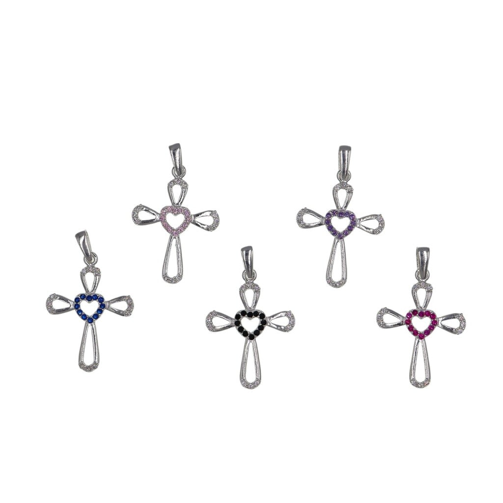 Dije Cruz Corazon + Cadena en Plata .925