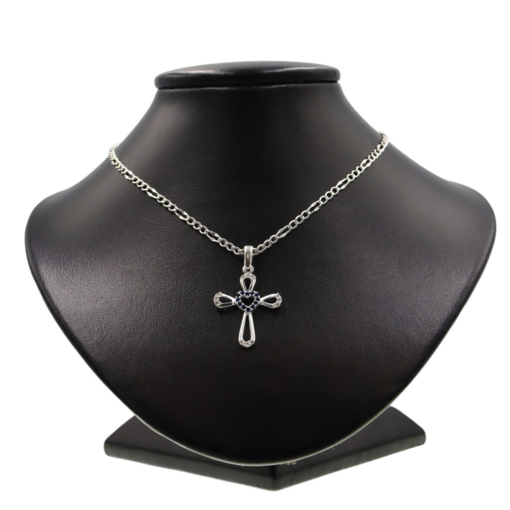 Dije Cruz Corazon + Cadena en Plata .925