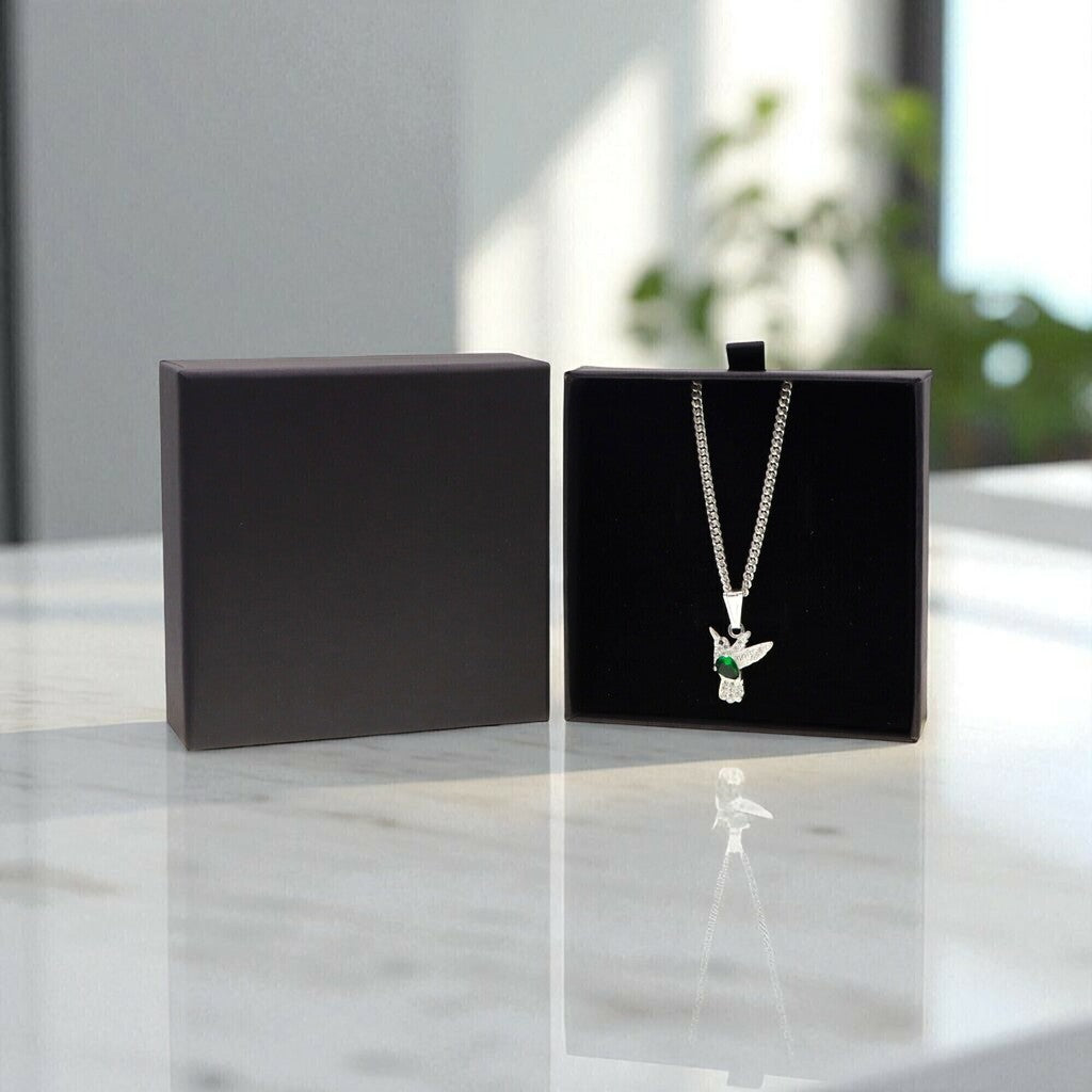 Dije Colibri Con Circonias + Cadena en Plata .925