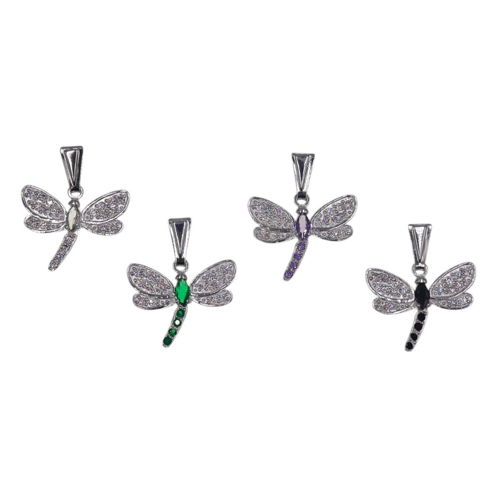 Dije De Libélula Con Circonias + Cadena en Plata .925