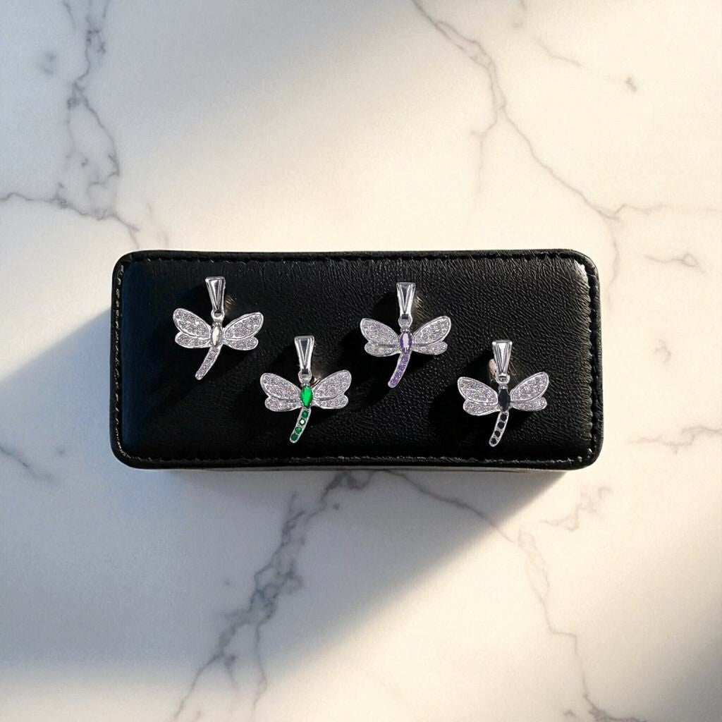 Dije De Libélula Con Circonias + Cadena en Plata .925