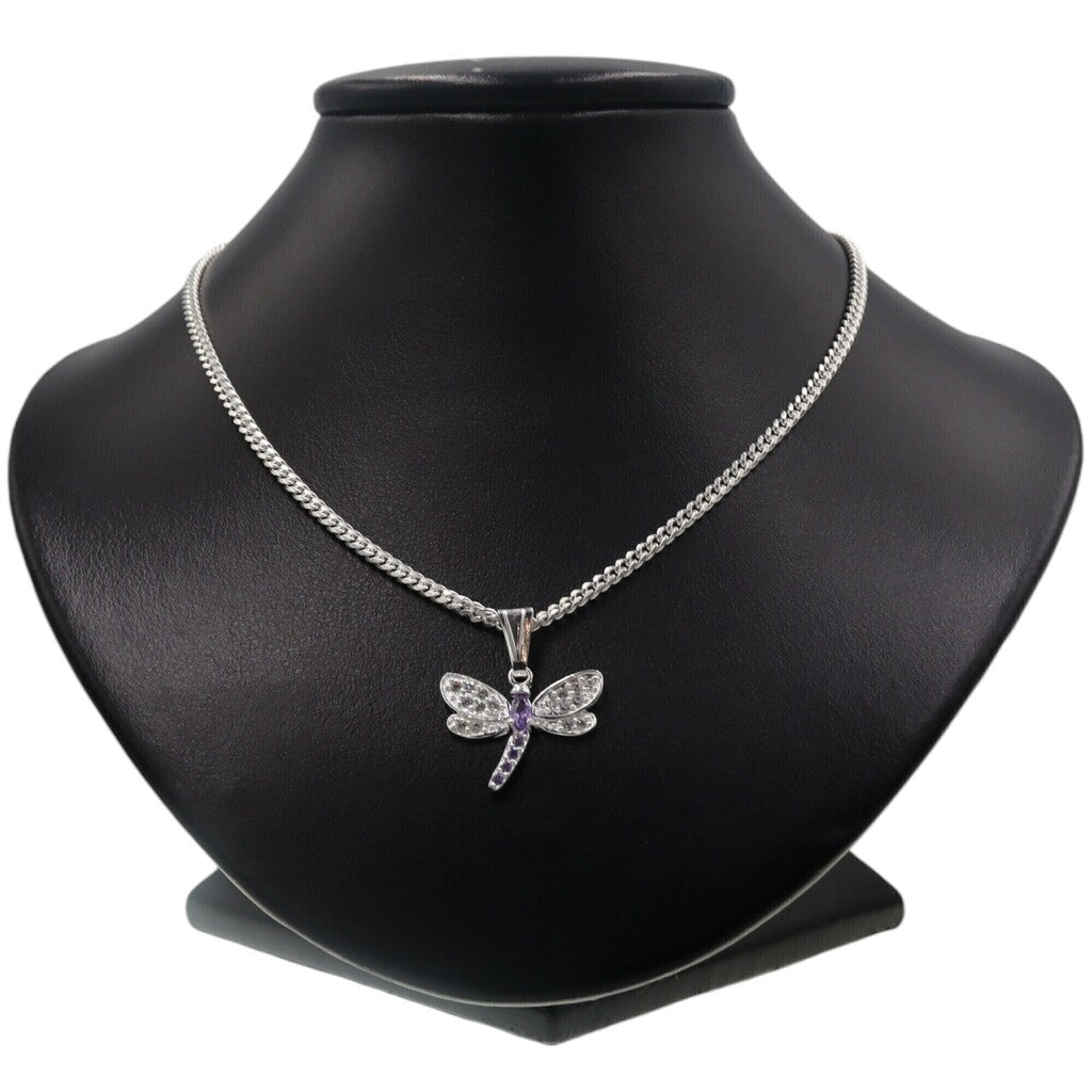 Dije De Libélula Con Circonias + Cadena en Plata .925