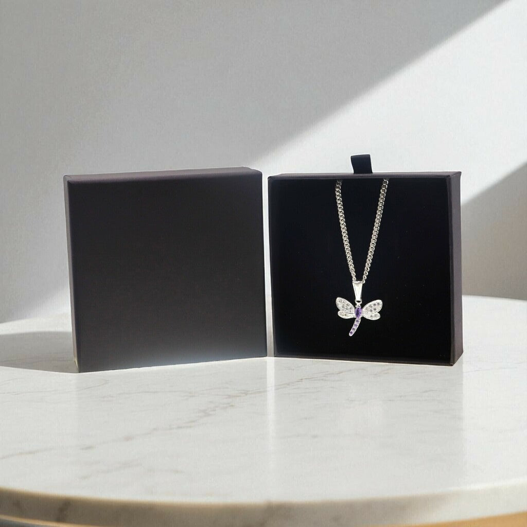 Dije De Libélula Con Circonias + Cadena en Plata .925