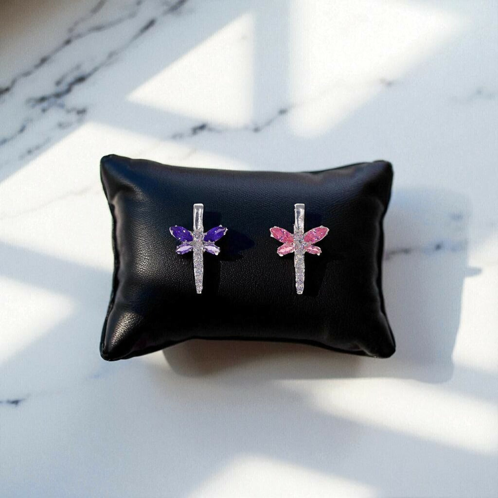 Dije Libelula Con Circonias + Cadena en Plata .925