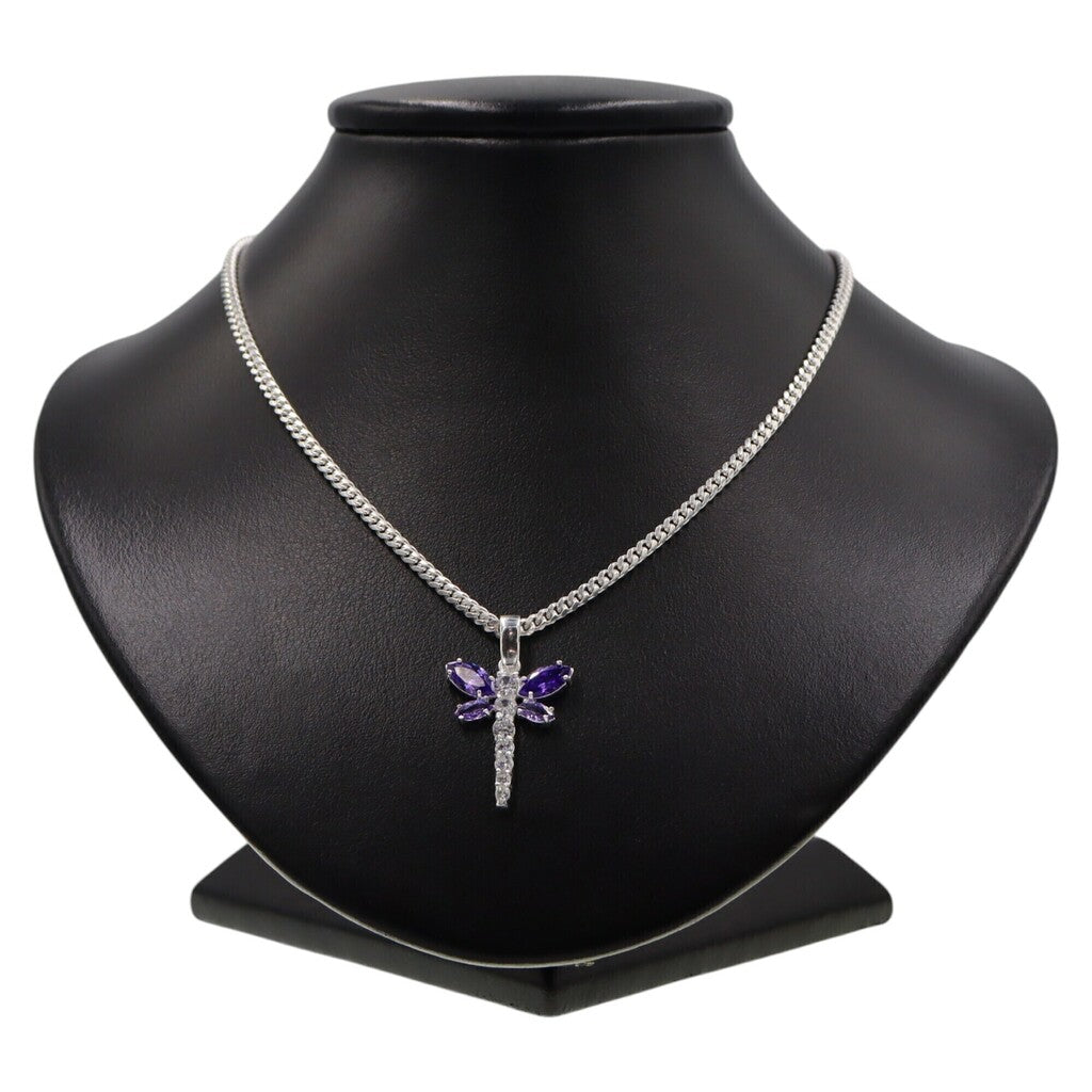 Dije Libelula Con Circonias + Cadena en Plata .925