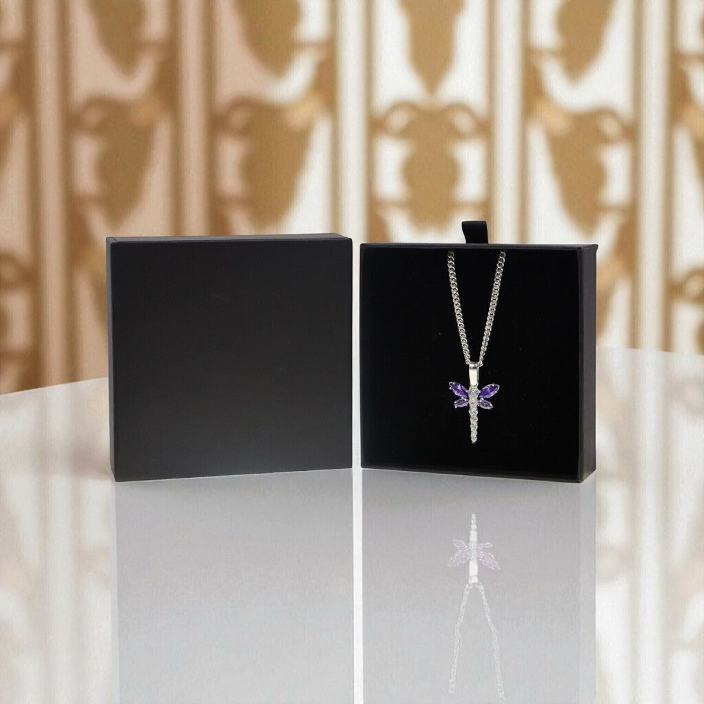 Dije Libelula Con Circonias + Cadena en Plata .925