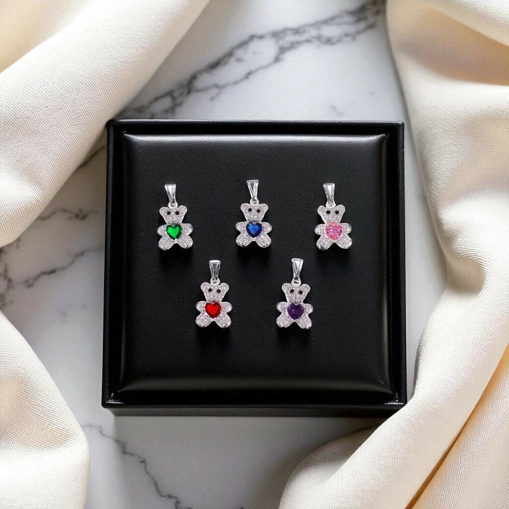 Dije Oso Con Circonias + Cadena en Plata .925