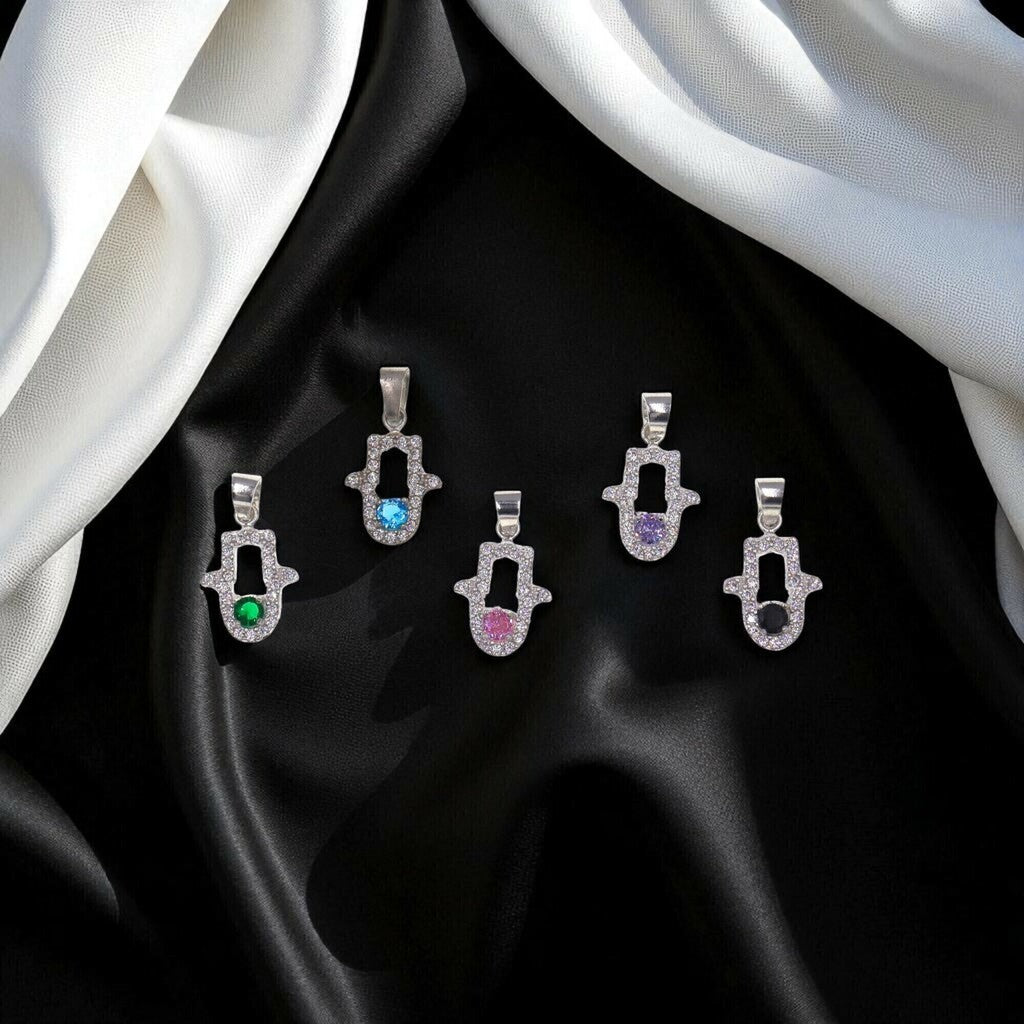 Dije Mano De Fatima Con Circonia + Cadena en Plata .925