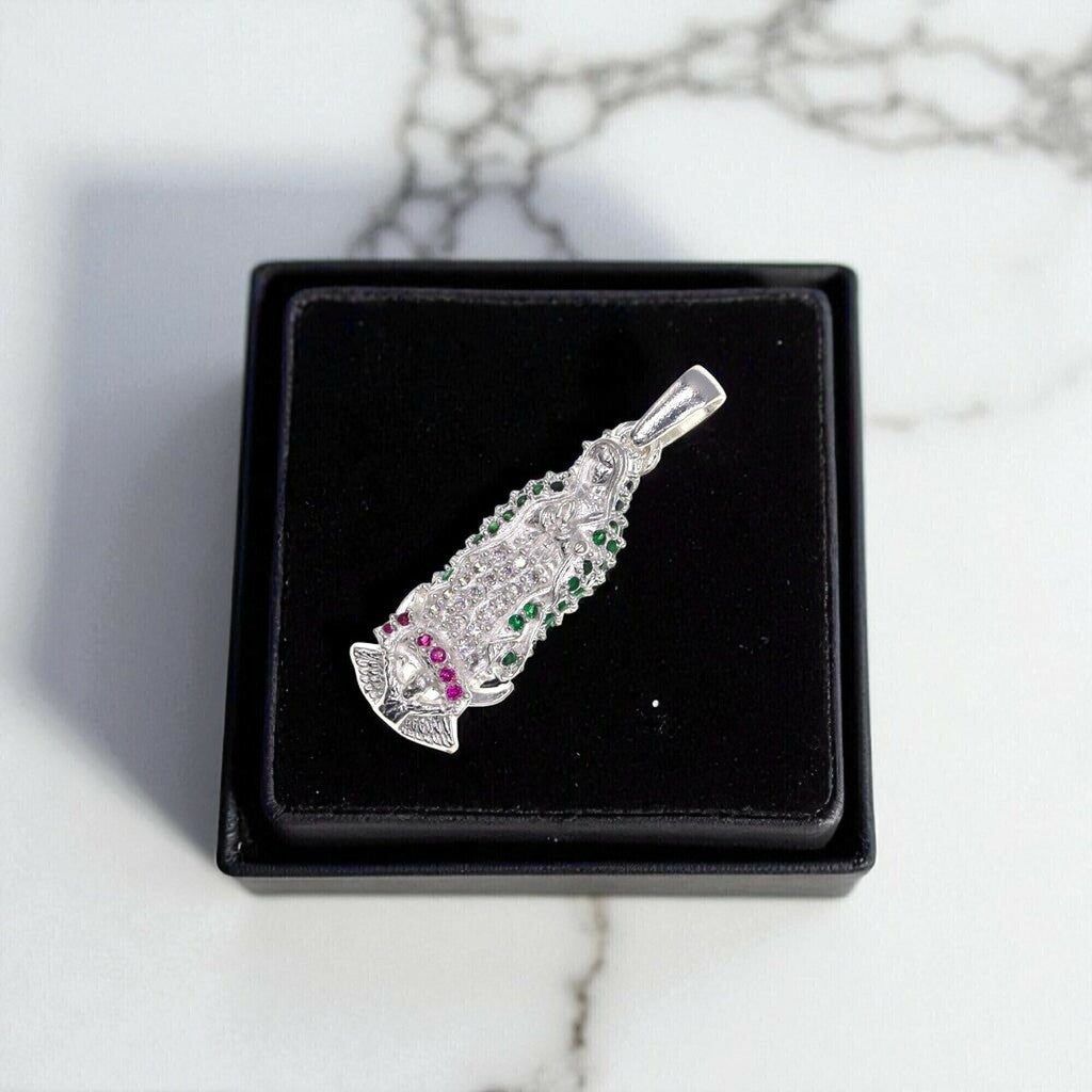 Dije Virgen Mediana Con Circonias + Cadena en Plata .925