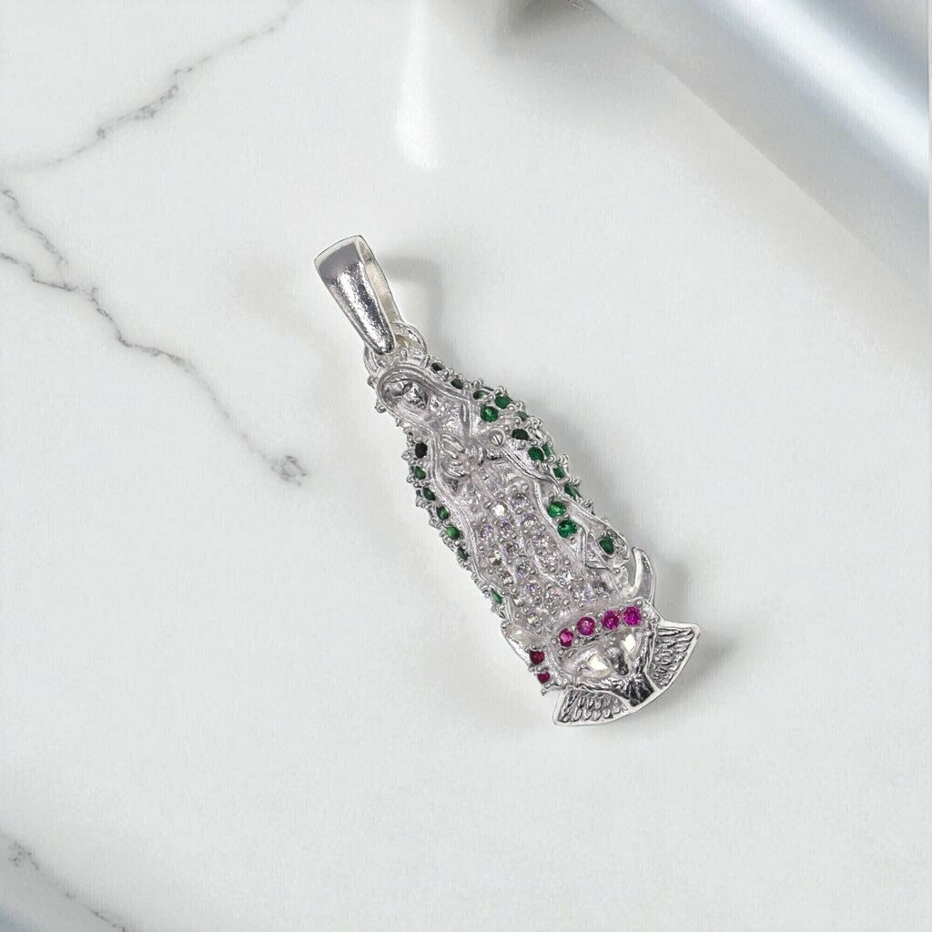 Dije Virgen Mediana Con Circonias + Cadena en Plata .925