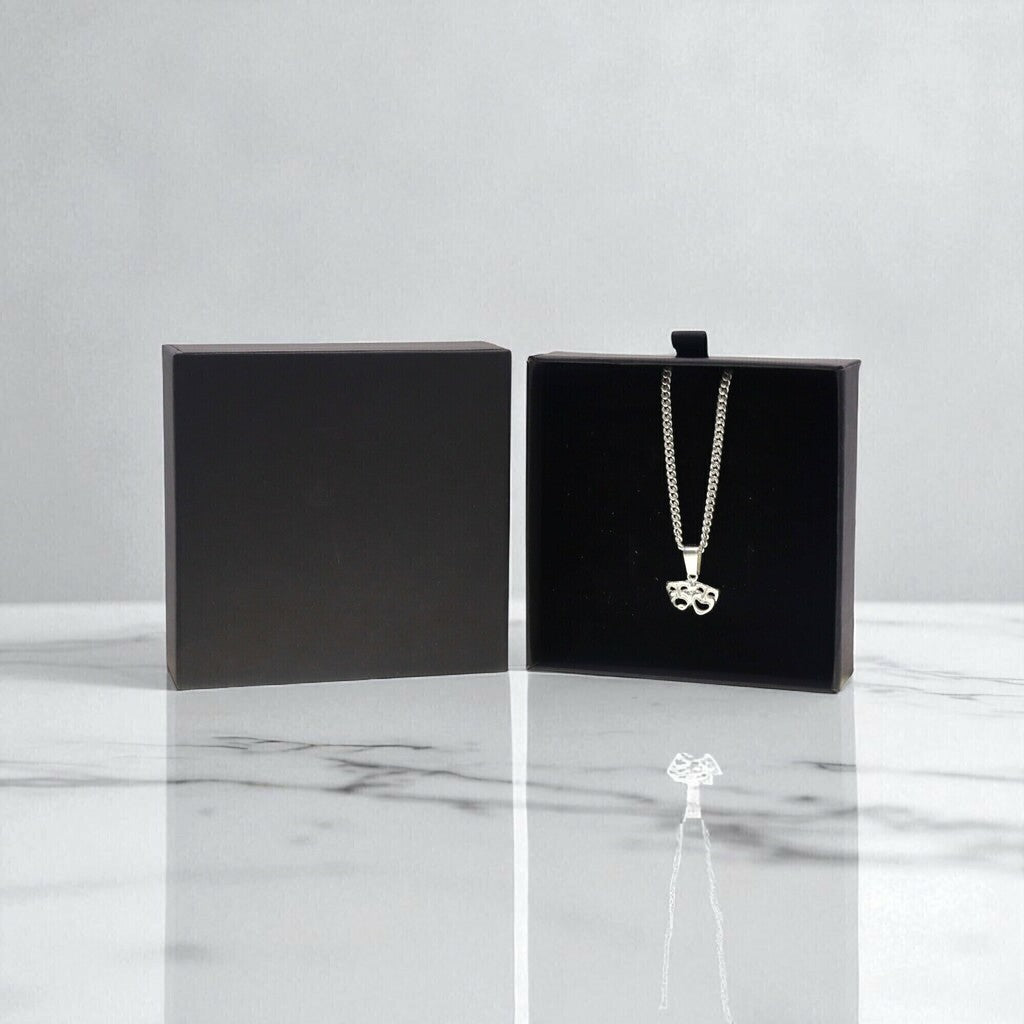 Dije Doble Mascara + Cadena en Plata .925