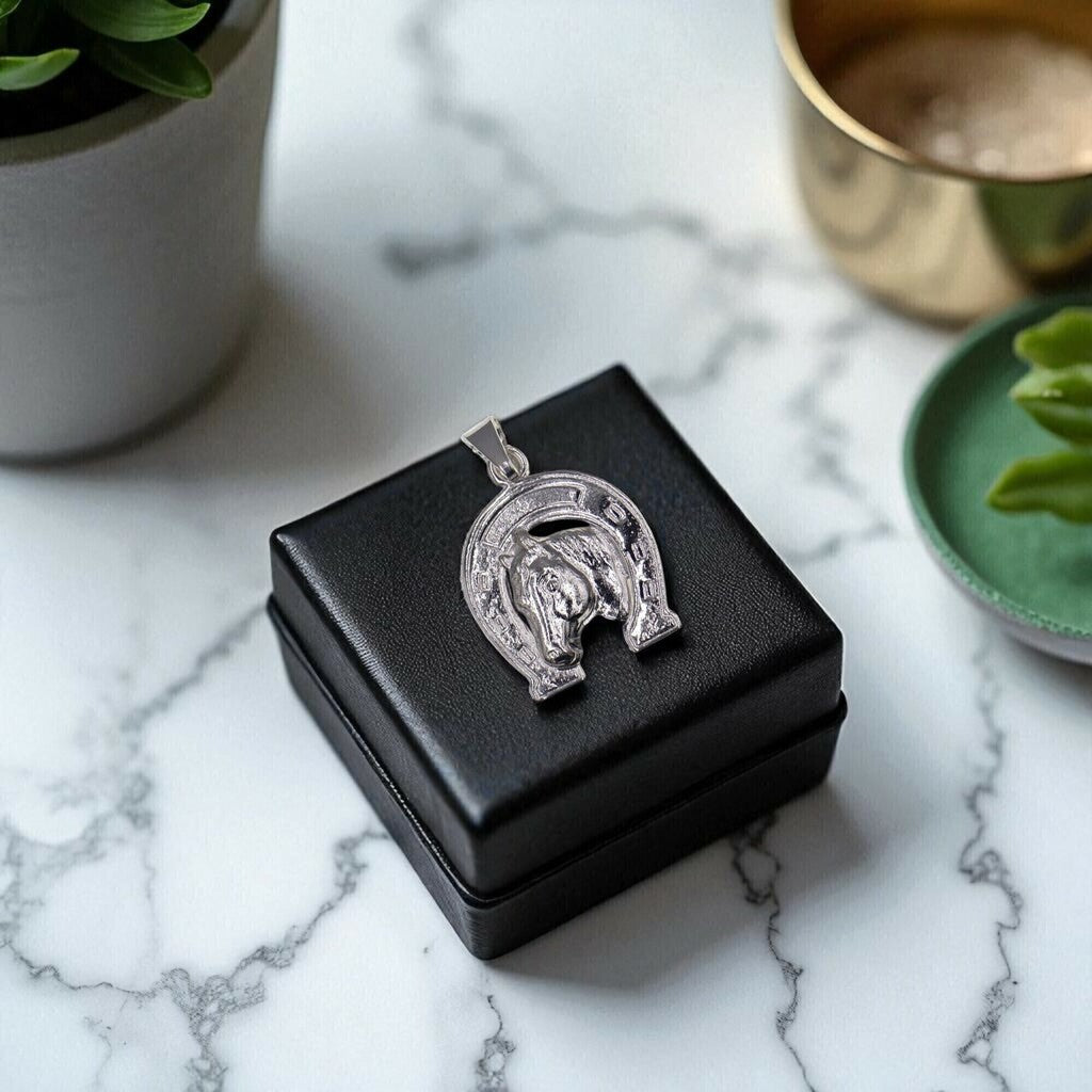 Dije Caballo Con Herradura + Cadena en Plata .925