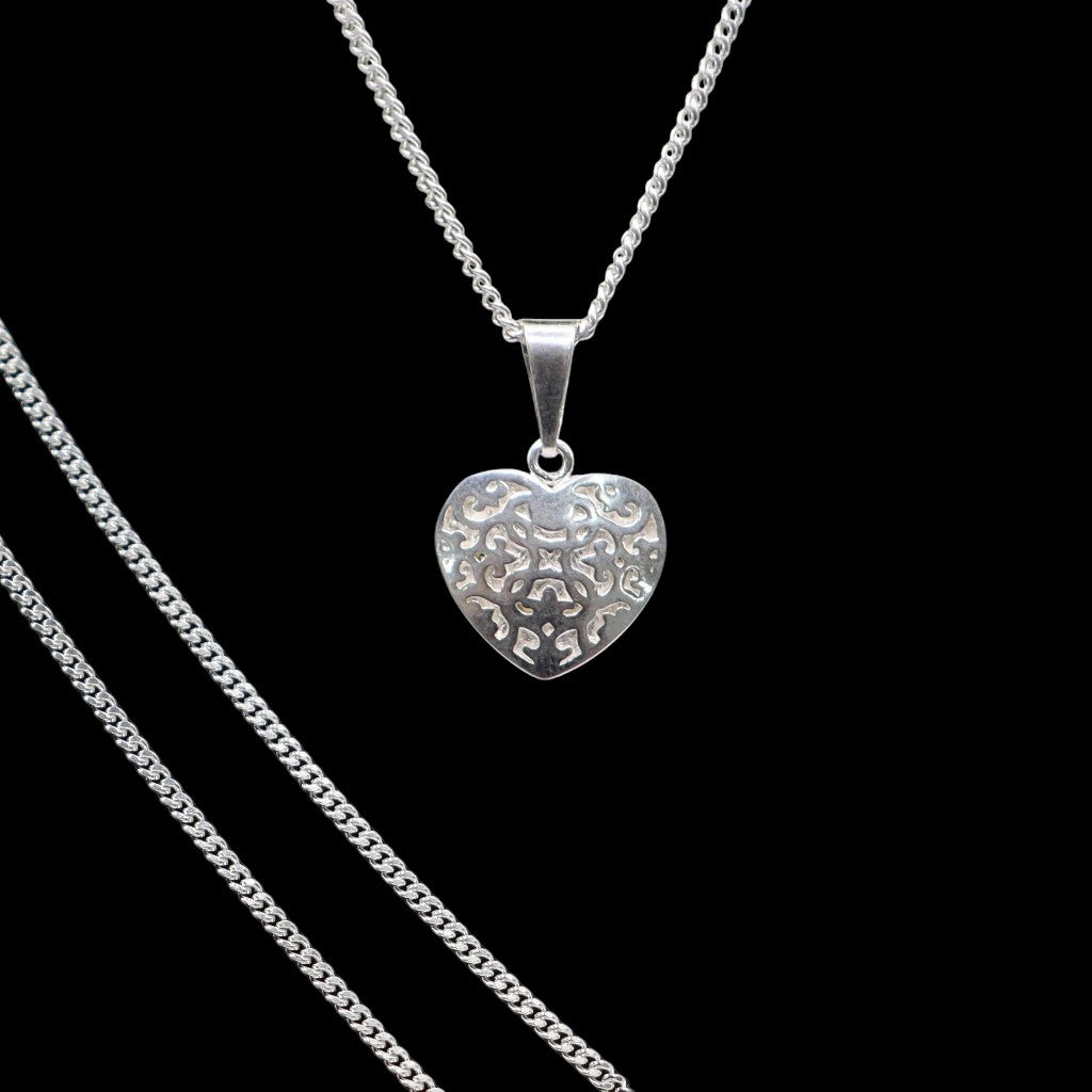 Dije De Corazón Diseño Calado + Cadena en Plata .925