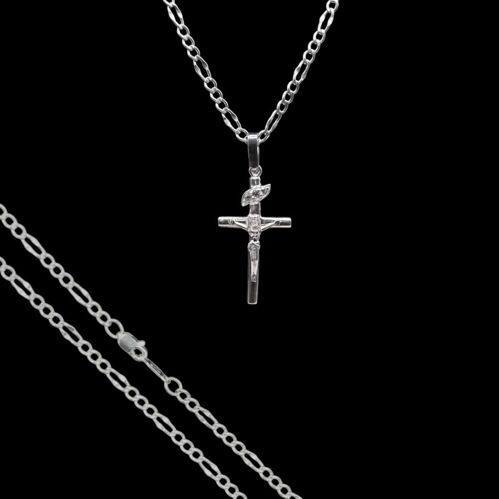 Dije De Cruz Cristo Celestial + Cadena en Plata .925
