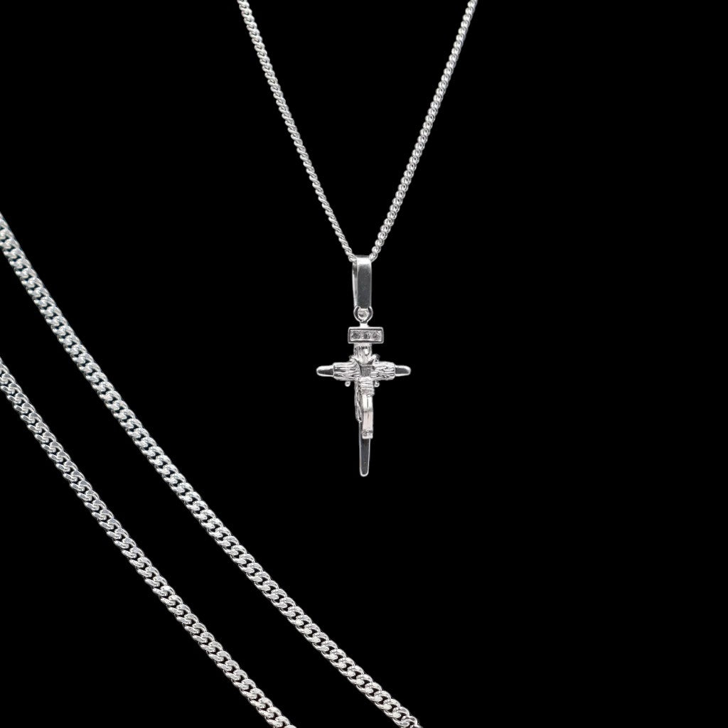 Dije De Cruz Con Cristo Clasica + Cadena en Plata .925