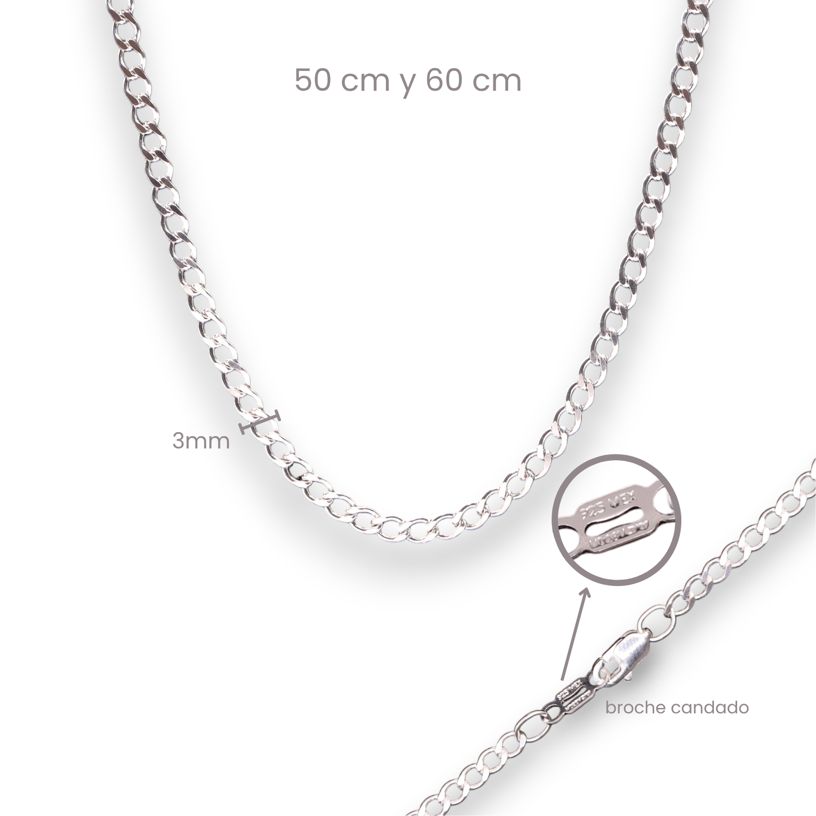 Cadena Cubana de Plata .925 50cm o 60cm